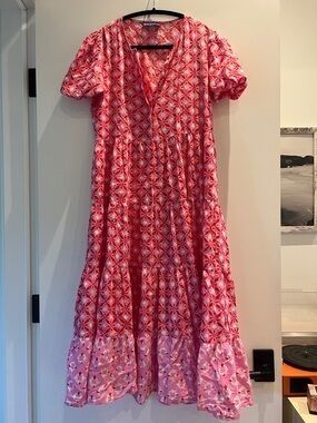 Ro’s Garden Pink And Red Print Maxi Dress 100% Cotton Size M